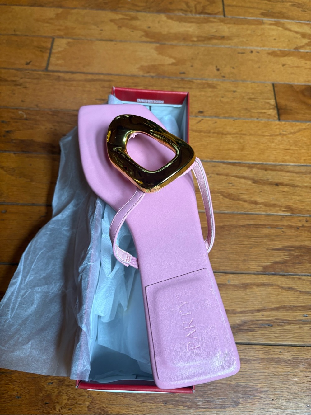 Pink Slide Sandals with Gold Loop Accent
